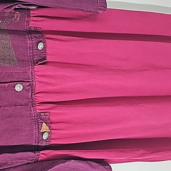 Blue Cactus VTG Western Rustic Prarie Boho Midi Dress Painted Patch Print Detail - Picture 7 of 11